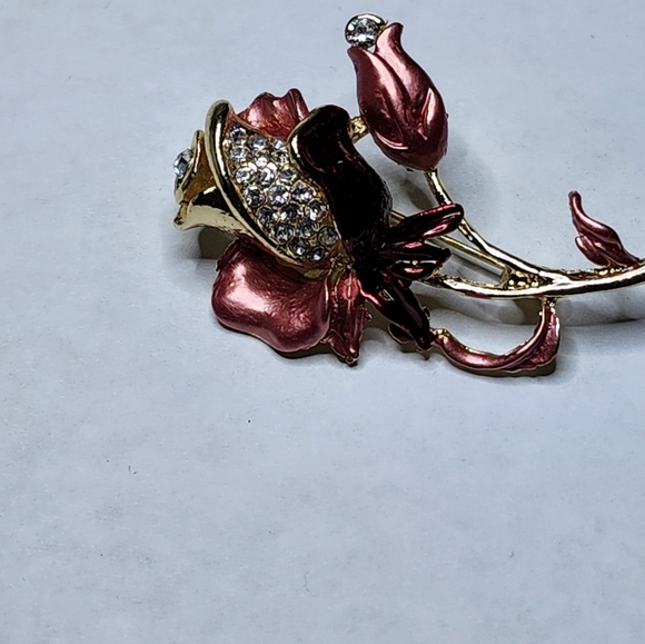 Betsey Johnson Red Tulip Pin Brooch Rhinestones - Picture 5 of 5